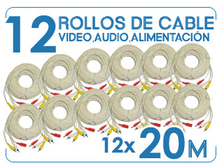 12 rollos de cable video + alimentaci&oacute;n