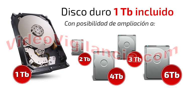 Grabador Ultra HD con disco duro incluido de 1Tb y posibilidad de ampliación. 