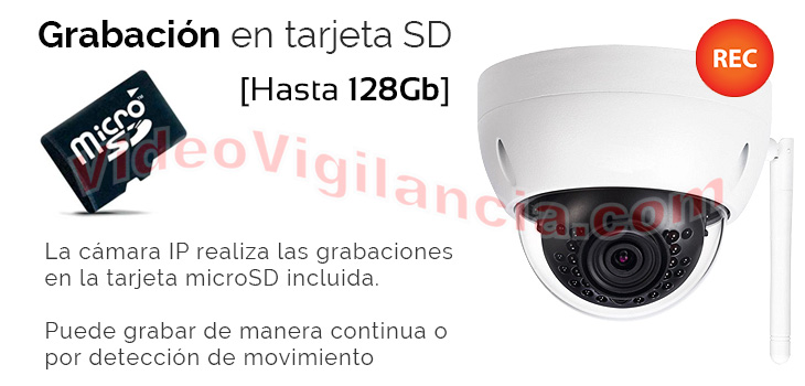 Cámara IP domo Wifi con grabación en tarjeta microSD interna. 