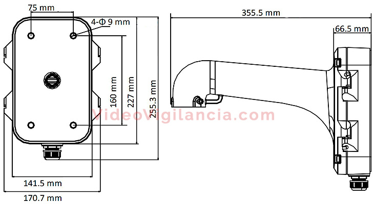 dimensiones para el soporte de pared hikvision s130927 