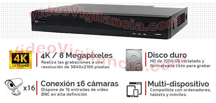 Grabador 5 Megapíxeles para 16 cámaras + 4 cámaras IP.