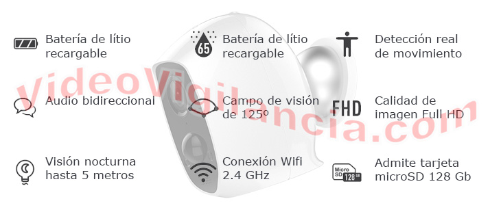 Cámara IP Super Inalámbrica con conexión Wifi, baterías y sensor de real de movimiento.