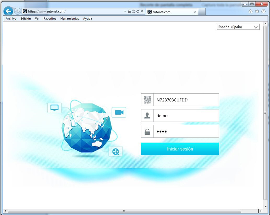 Página de acceso a la demo videovigilancia a través de autonat.com