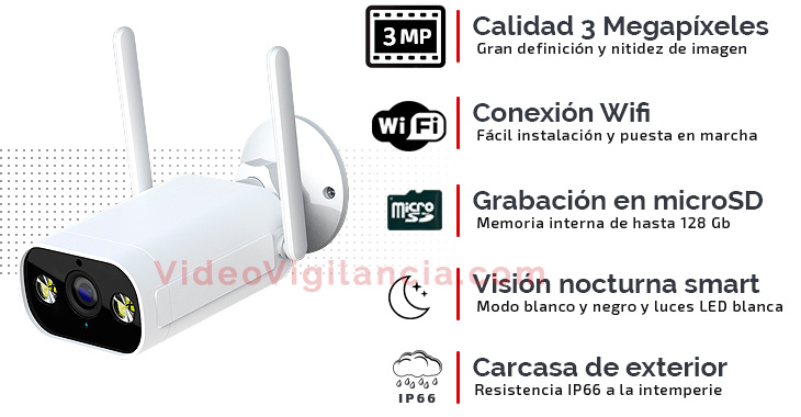 Cámara IP Wifi con detección de personas y visión nocturna inteligente