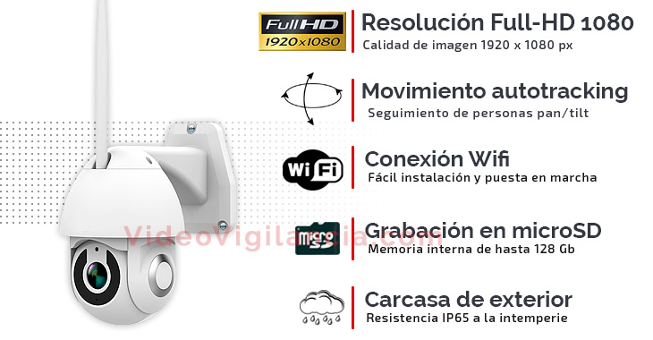 Cámara IP Wifi con auto-tracking, grabación, visión nocturna y carcasa exterior