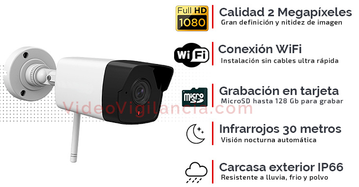 Cámara IP bullet inalámbrica con grabación en tarjeta microSD.