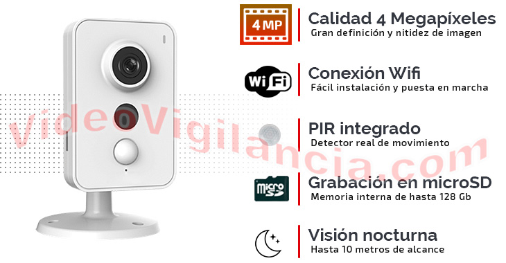 Cámara IP Cube con Internet Wifi, detector real de movimiento, grabación en tarjeta microSD y audio