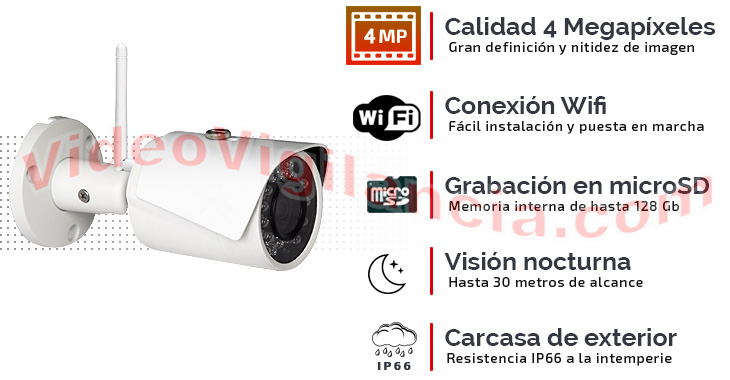 Cámaras IP Wifi bullet calidad 4 Megapíxeles con grabación e infrarrojos. 