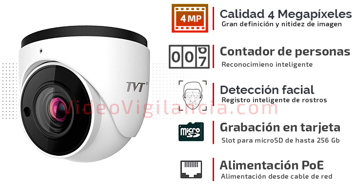 Cámara domo calidad 4 Mp con funciones inteligentes y detección de rostros 