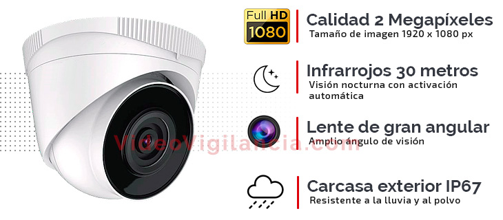 Cámara IP 2 megapíxeles con lente gran angular y visión nocturna 30 metros