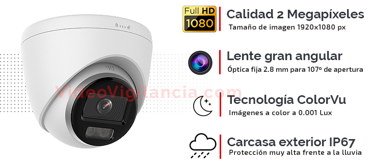 Cámara IP domo calidad Full HD 1080P con lente alta sensibilidad ColorVu Hikvision