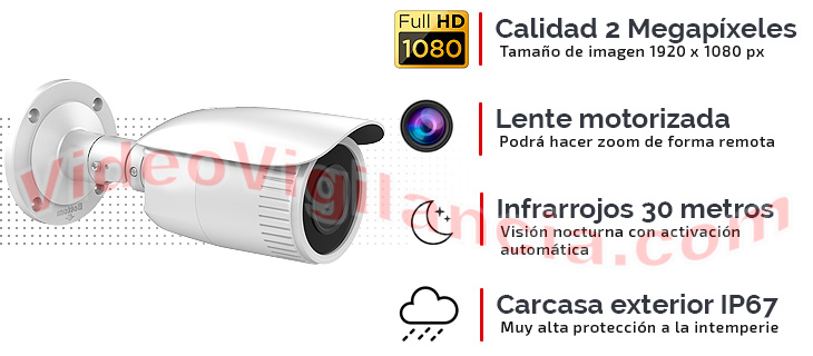 Cámara IP bullet con lente motorizada, infrarrojos 30 metros, carcasa de exterior y alta calidad