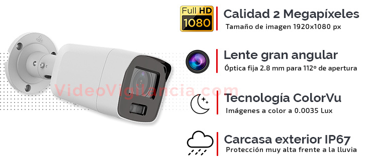 Cámara IP Hikvision ColorVu 2 Megapíxeles y alimentación PoE. 