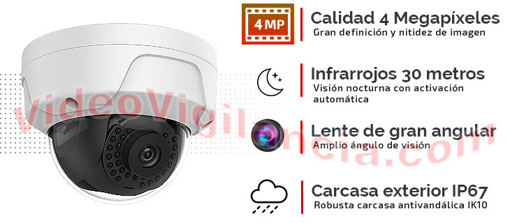 Cámara IP 4 Megapíxeles con visión nocturna y carcasa antivandálica.