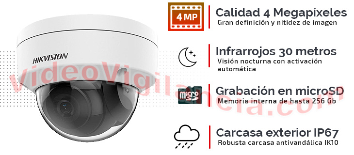 Cámara IP 4 Megapíxeles con visión nocturna, grabación interna y carcasa de exterior antivandálica IK10 - IP67