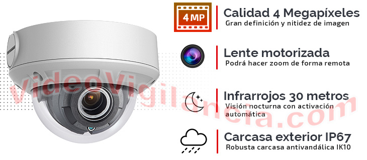 Cámara IP domo 4 Megapíxeles con lente varifocal motorizada para zoom