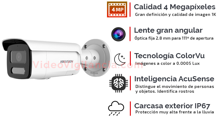 Cámara IP 4 Megapíxeles con alta sensibilidad ColorVu e Inteligencia artificial