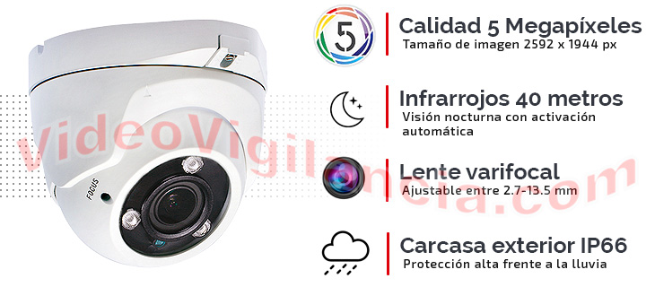 Cámara IP 5 Megapíxeles alta compatibilidad ONVIF con lente varifocal e infrarrojos.