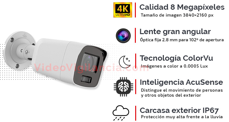 Cámara IP 8 Megapíxeles ColorVu Hikvision con tecnología Acusense y grabacion. 