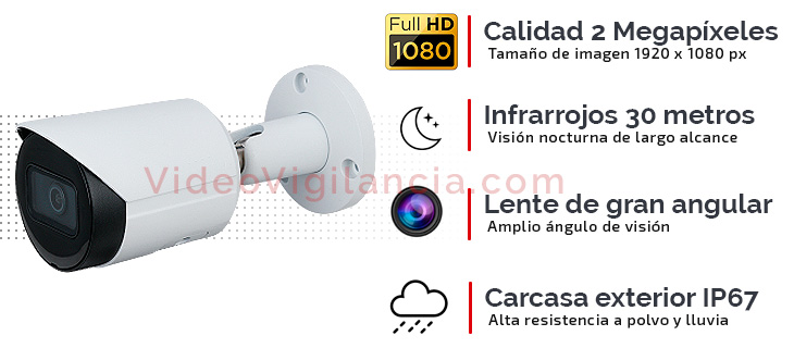 Cámara IP DAHUA carcasa bullet, 2 Megapíxeles, infrarrojos y alimentación PoE. 