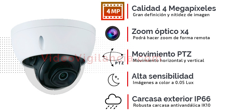 Cámara IP DAHUA con movimiento, zoom y carcasa anti vandálica