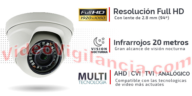 Cámaras domo Full HD 1080P incluidas en el kit de videovigilancia.