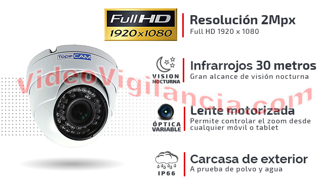 Cámara domo full hd lente motorizada con infrarrojos de exterior.