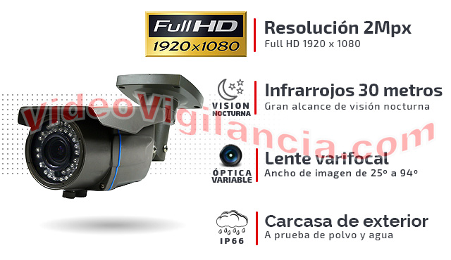 Cámaras Full HD de exterior con lente varifocal y visión nocturna. 