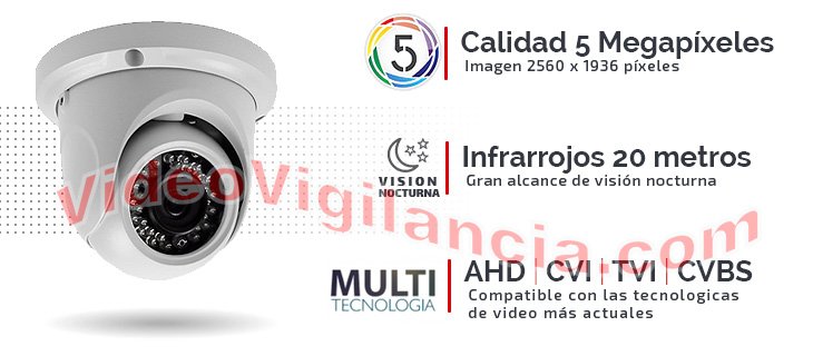 Cámaras domo UHD 5 Megapíxeles con infrarrojos incluidas en el kit de videovigilancia.