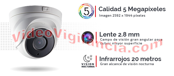 Cámaras domo UHD 5 Megapíxeles con infrarrojos incluidas en el kit de videovigilancia.