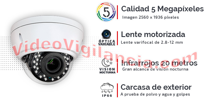 Cámara UHD 5 Megapíxeles con lente motorizada, visión nocturna y carcasa antivandálica IK10