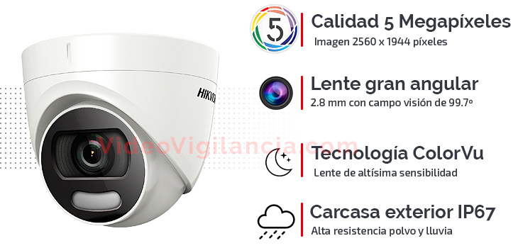 Cámara domo calidad 5 Megapíxeles con gran angular y alta sensibilidad de imagen ColorVu Hikvision