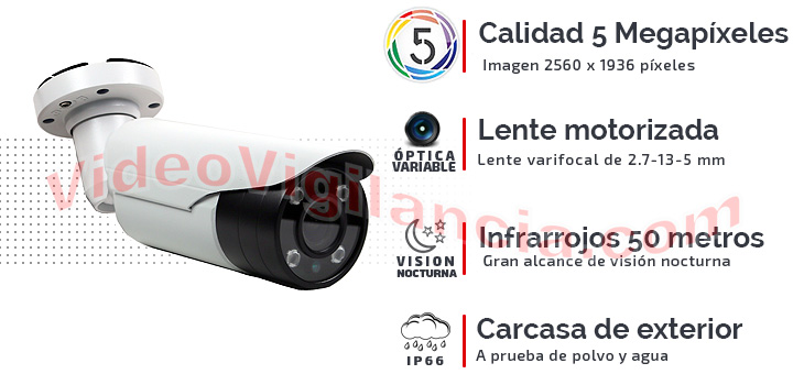 Cámara calidad 5 Megapíxeles SONY Starvis con lente motorizada e infrarrojos 50 metros.