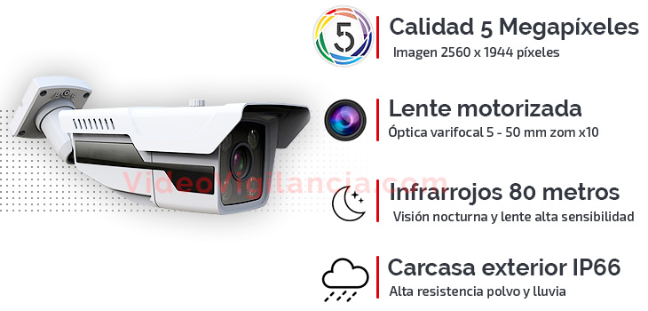 Cámara de vigilancia UHD Sony Starvis con lente motorizada y visión nocturna.