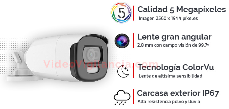 Cámara 5 Megapíxeles ColorVu patentado por Hikvision para obtener imágenes a color en oscuridad total