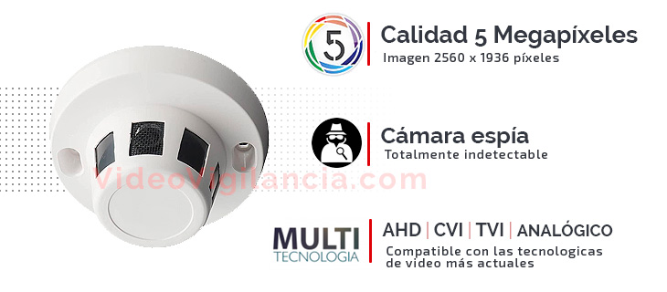 Cámara Ultra HD calidad de imagen 5 Megapíxeles oculta en sensor de humos