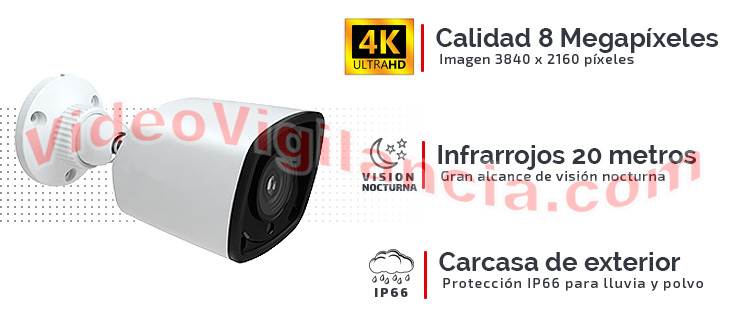 Cámaras de vigilancia bullet de exterior calidad 4K 8 Megapíxeles