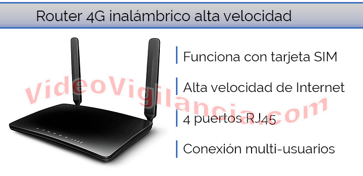 Router 4G inalámbrico con antenas externas y puertos RJ45