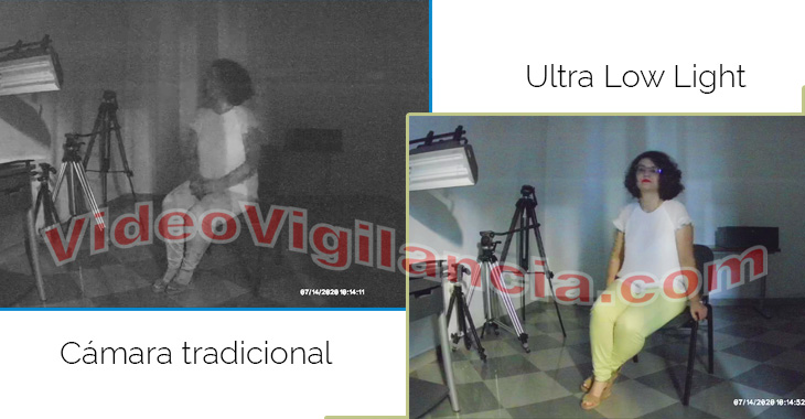 Comparativa de la misma imagen con una cámara tradicional y con una ultra low light